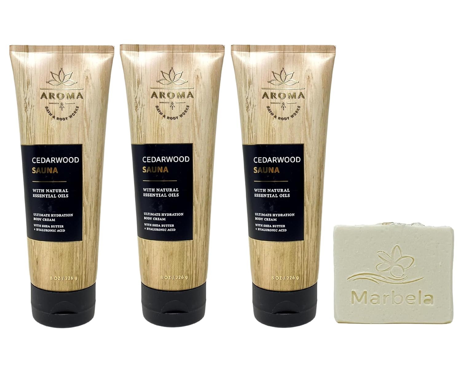 Bath & Body Works Aroma Cedarwood Sauna 3 Pack Body Cream Bundle with a Natural Oats Bar Soap - Full Size