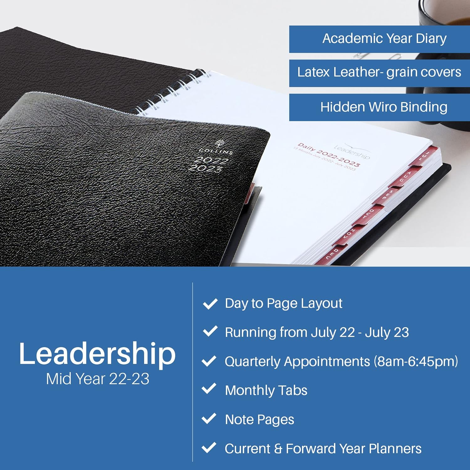 Collins Leadership A4 Day to A Page Mid Year (Appts) Academic 2022-23 Diary - Graphite (CP6745-2223) - Student Journal Planner with diary, notes and timetables