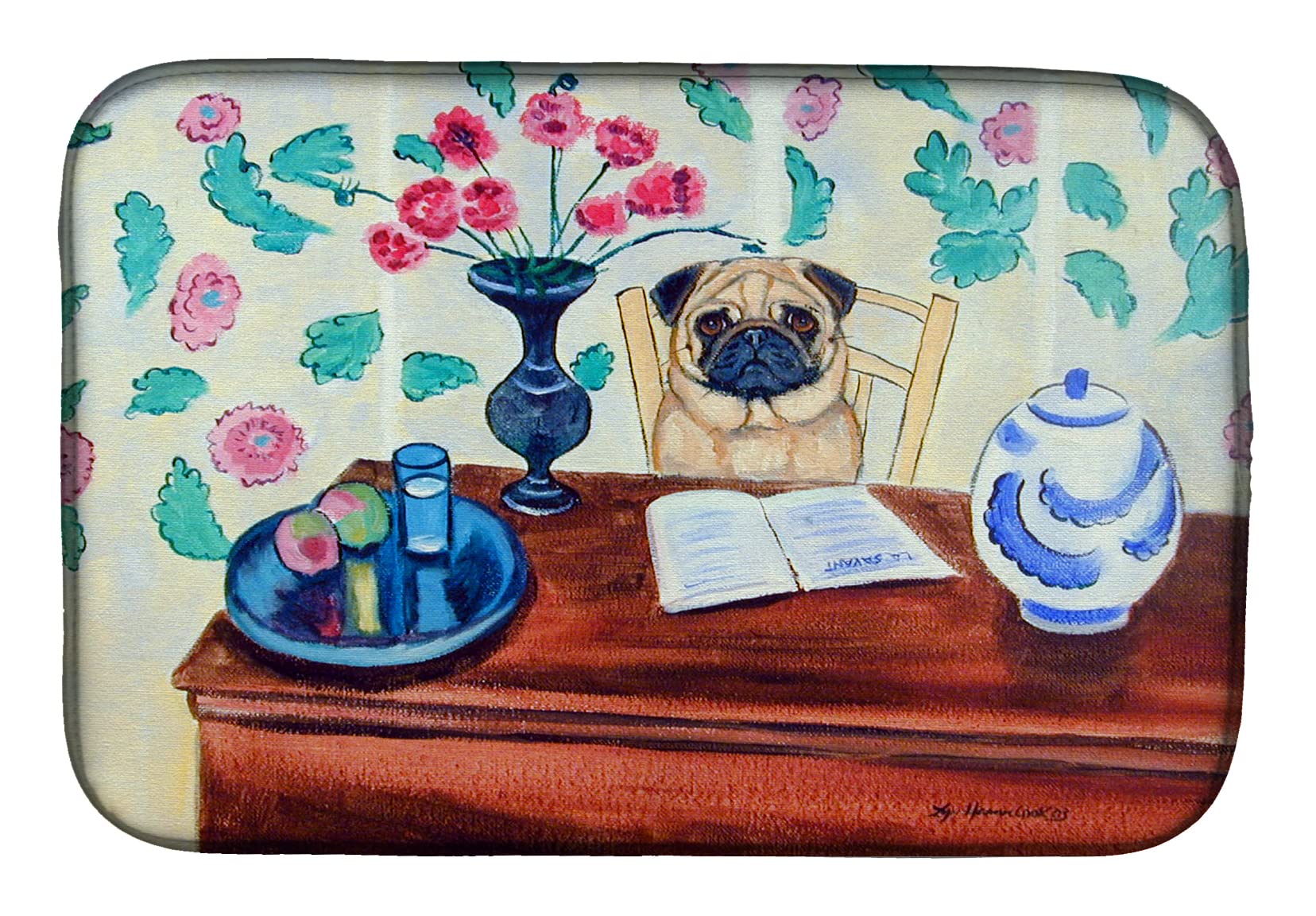 Caroline's Treasures 14 In. X 21 In. Multicolor Welcome To The Ranch With The Cow And Baby Dish Drying Mat Sb3084ddm