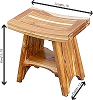 Vista 3 de EcoDecors Banco de Ducha de Teca de 18", Capacidad de 300 Libras – Asiento de Baño de Madera Impermeable con Estante, Asiento de Spa para Adultos