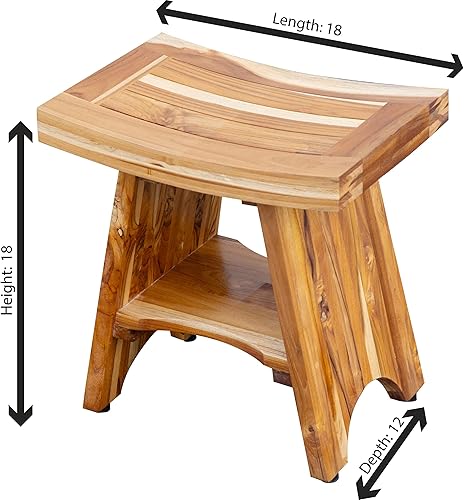 Miniatura 3 de EcoDecors Banco de Ducha de Teca de 18", Capacidad de 300 Libras – Asiento de Baño de Madera Impermeable con Estante, Asiento de Spa para Adultos