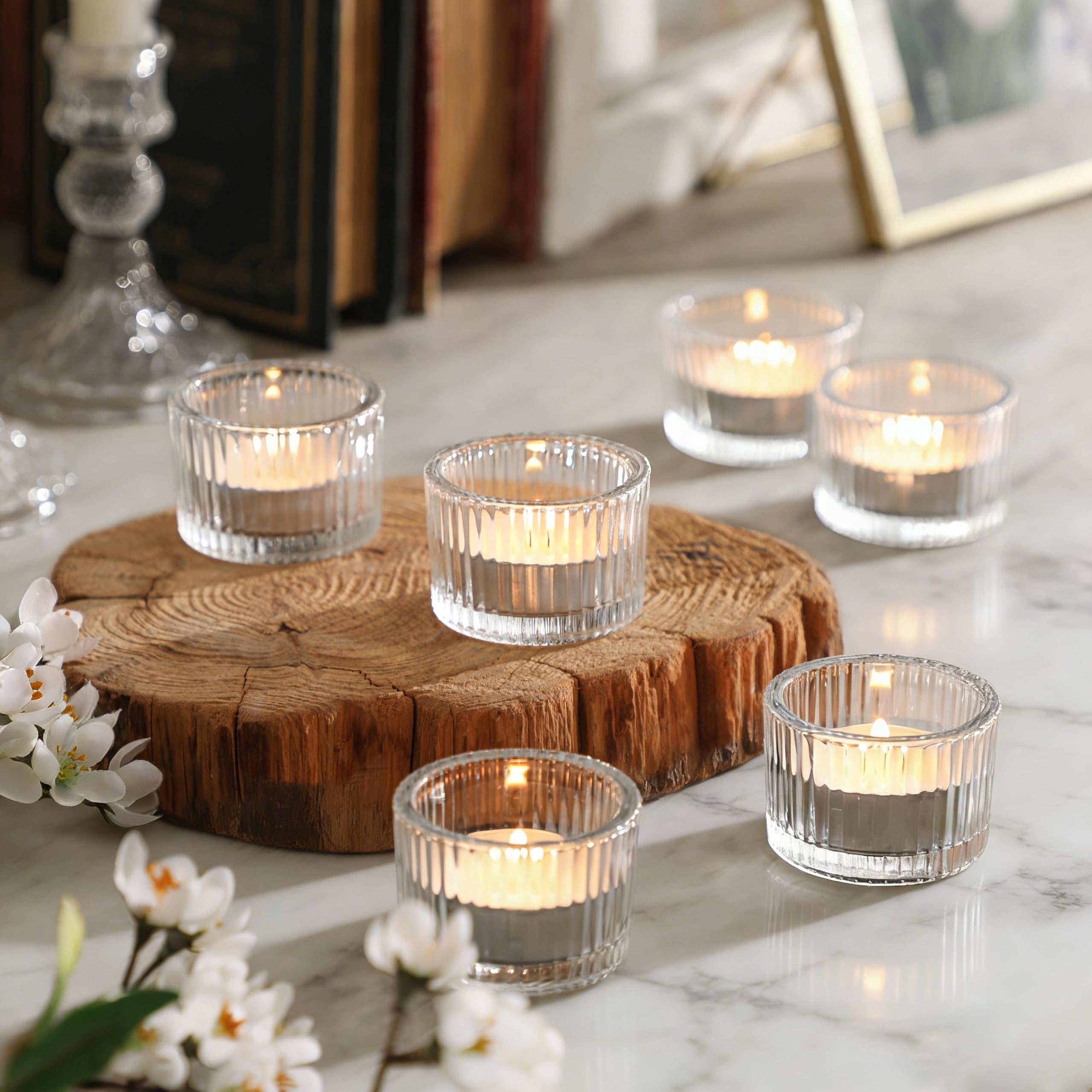 Tealight Candle Holder 12Pcs Small Glass Tea Light Holders Votive Candle Holders for Table Centerpiece Home Decor, Wedding, Birthday Party, Dining Rooms, Living Room (Clear)