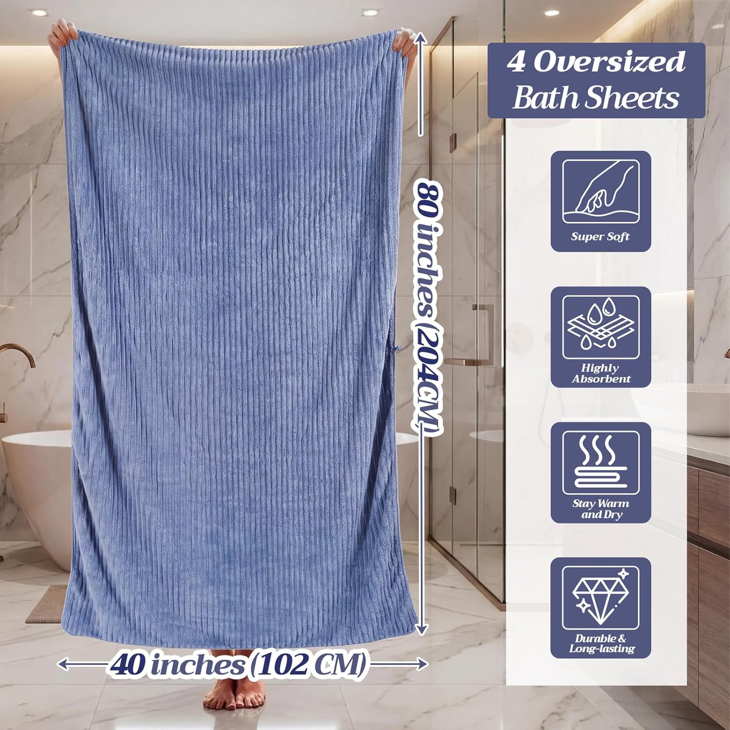 4 Pcs Extra Large Bath Towel Set 40x80'' Oversized Bath Sheet for Adult Microfiber Quick Dry Fluffy Absorbent Blanket with Hanging Loop for Pool Gym Body Shower(Pink, Beige, Gray, Blue)