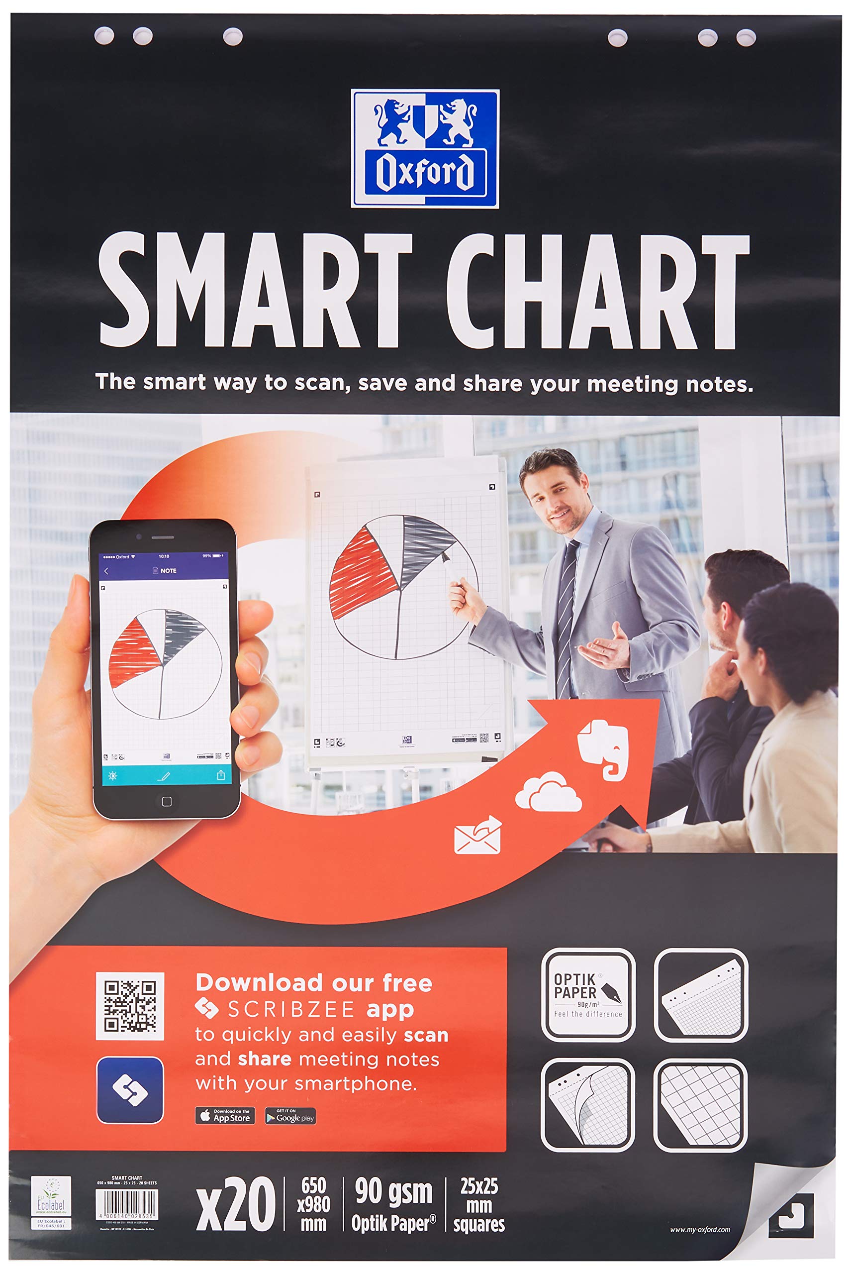 Oxford Smart Chart flipoverblok 650x980mm 6-gaats 20 vel 90g geruit 25mm
