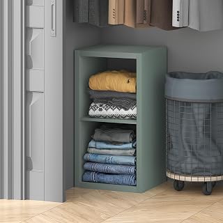 Furinno Cubic Extra Thick 2-Cube Closet Organizers and Storage, Sage Green | 14.6 x 16 x 30 in, Open Shelf Closet Storage, Closet Organizer, for Wardrobe, Bedroom, Living Room