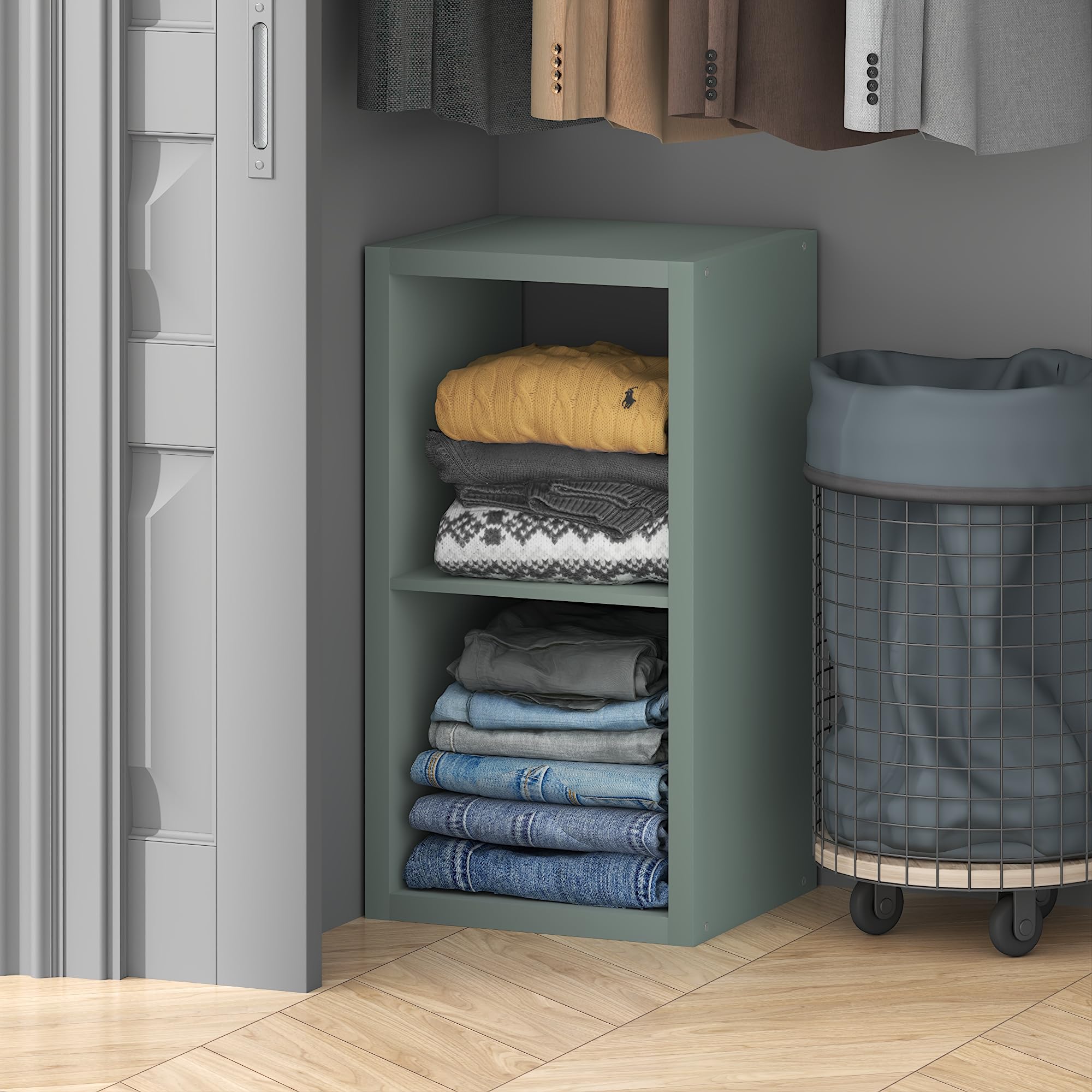 Furinno Cubic Extra Thick 2-Cube Closet Organizers and Storage, Sage Green