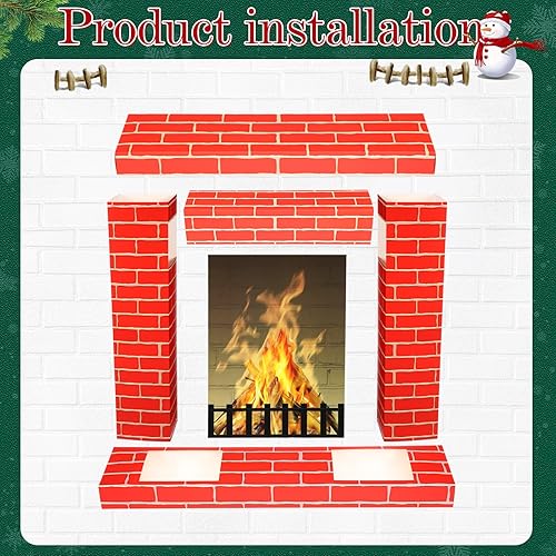 Miniatura 3 de Chimenea de cartón navideño de 35.5 x 31.5 x 8 pulgadas, chimenea corrugada falsa con accesorios fotográficos de fuego, cartón de tamaño real 3D,