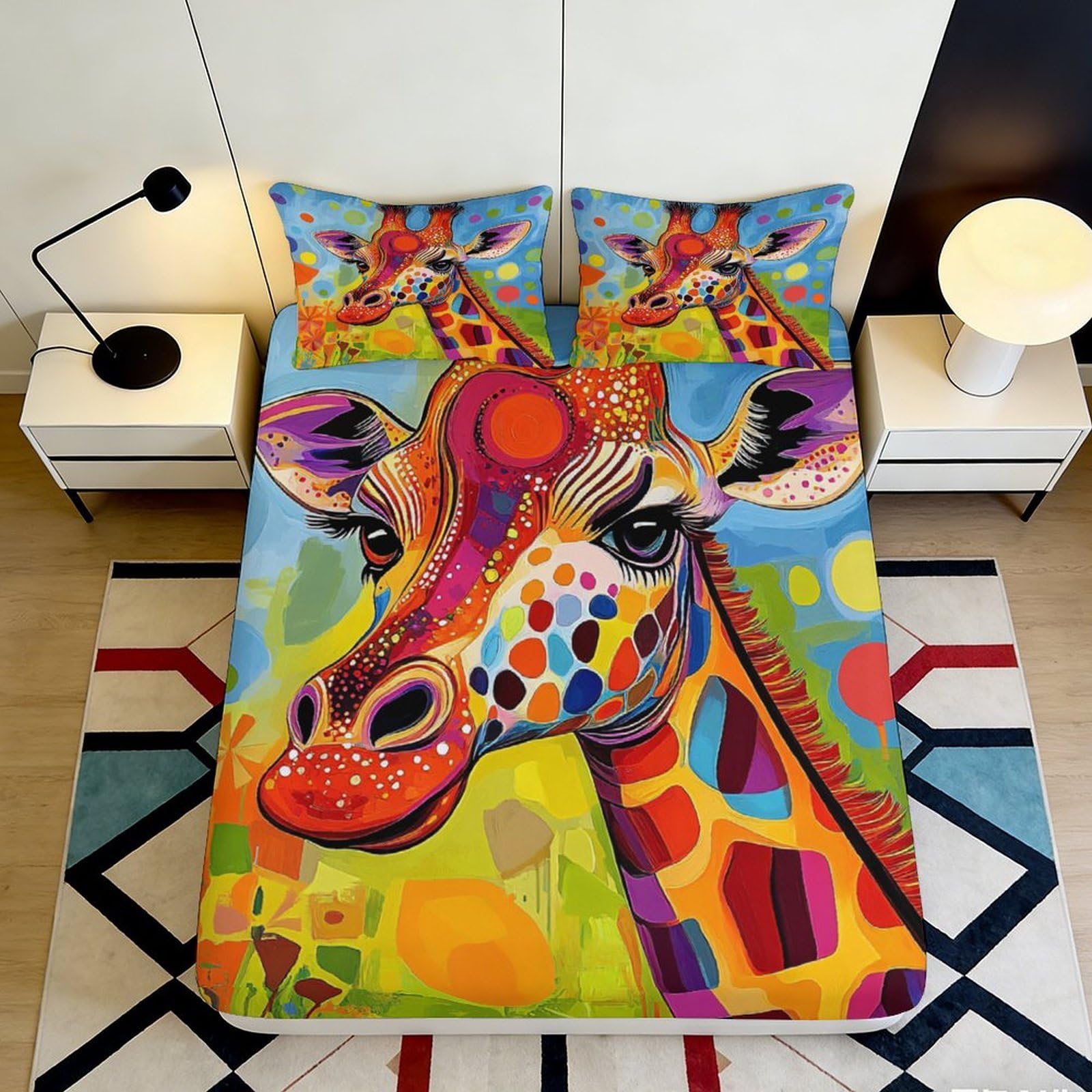 Jqzkxnhpbr Style-5 3D Printed Colorful Giraffe Fitted Sheet Microfiber Soft Vibrant Art Bed Cover For Bedroom Guest Room Decor 90X200x25cm