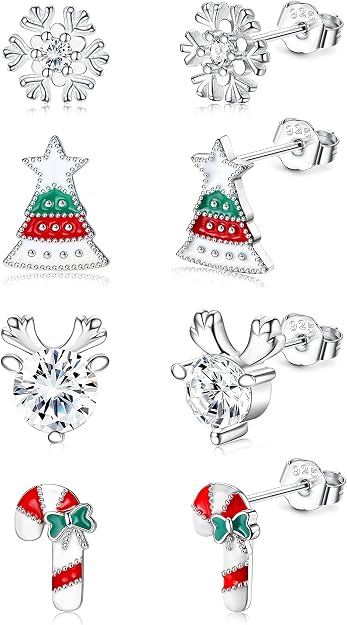 Ohrstecker Weihnachten: 925 Silber Ohrringe „Rentier Oder Weihnachtsbaum" | Schmuck Günstig Online Kaufen