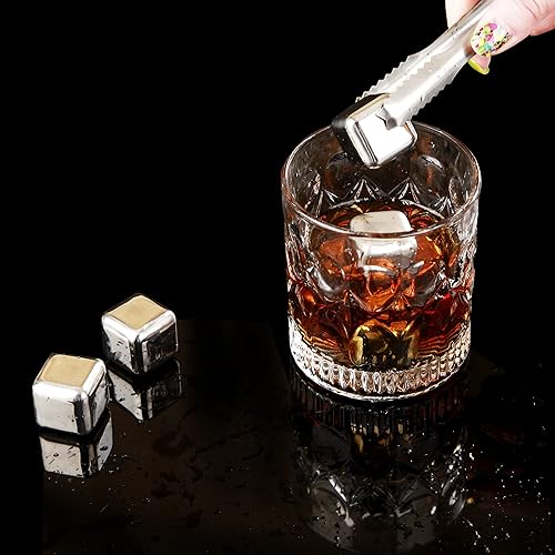 Miniatura 6 de Cubos de hielo piedras de whisky  Piedras de whisky reutilizables de acero inoxidable  Piedras frías para tu bebida favorita  Piedras de metal