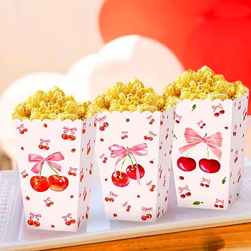 Miniatura 5 de 12 cajas de palomitas de maíz con temática de cerezas, cajas de recuerdos de fiesta de cereza rosa, bolsas de golosinas para niñas, baby shower,