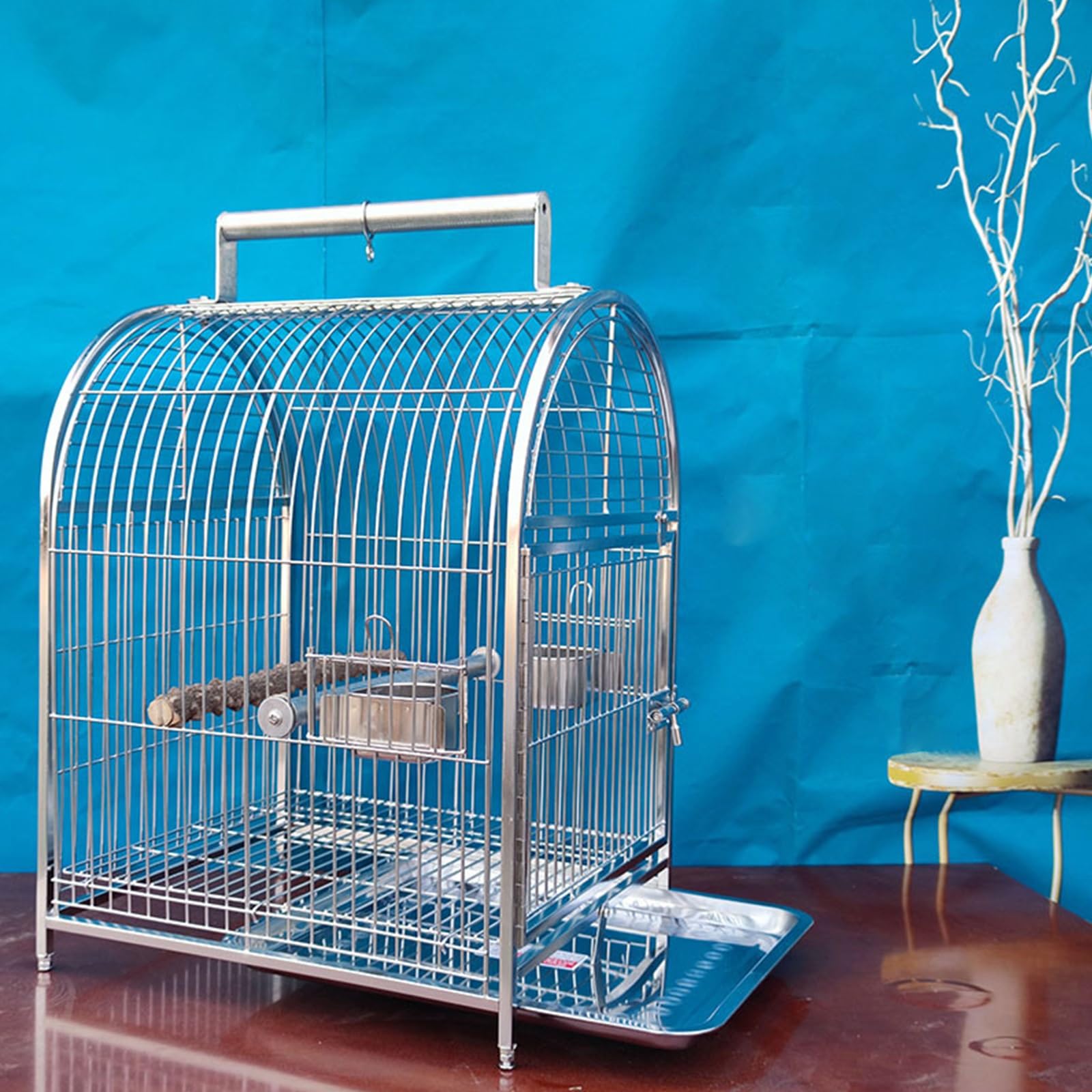 Jaula for pájaros pequeña, Jaula de Viaje for Loros con Cubierta, Jaula de Acero Inoxidable for pájaros con Soporte y Cuenco for Comida, chasis con cajón, asa de Transporte esmerilada