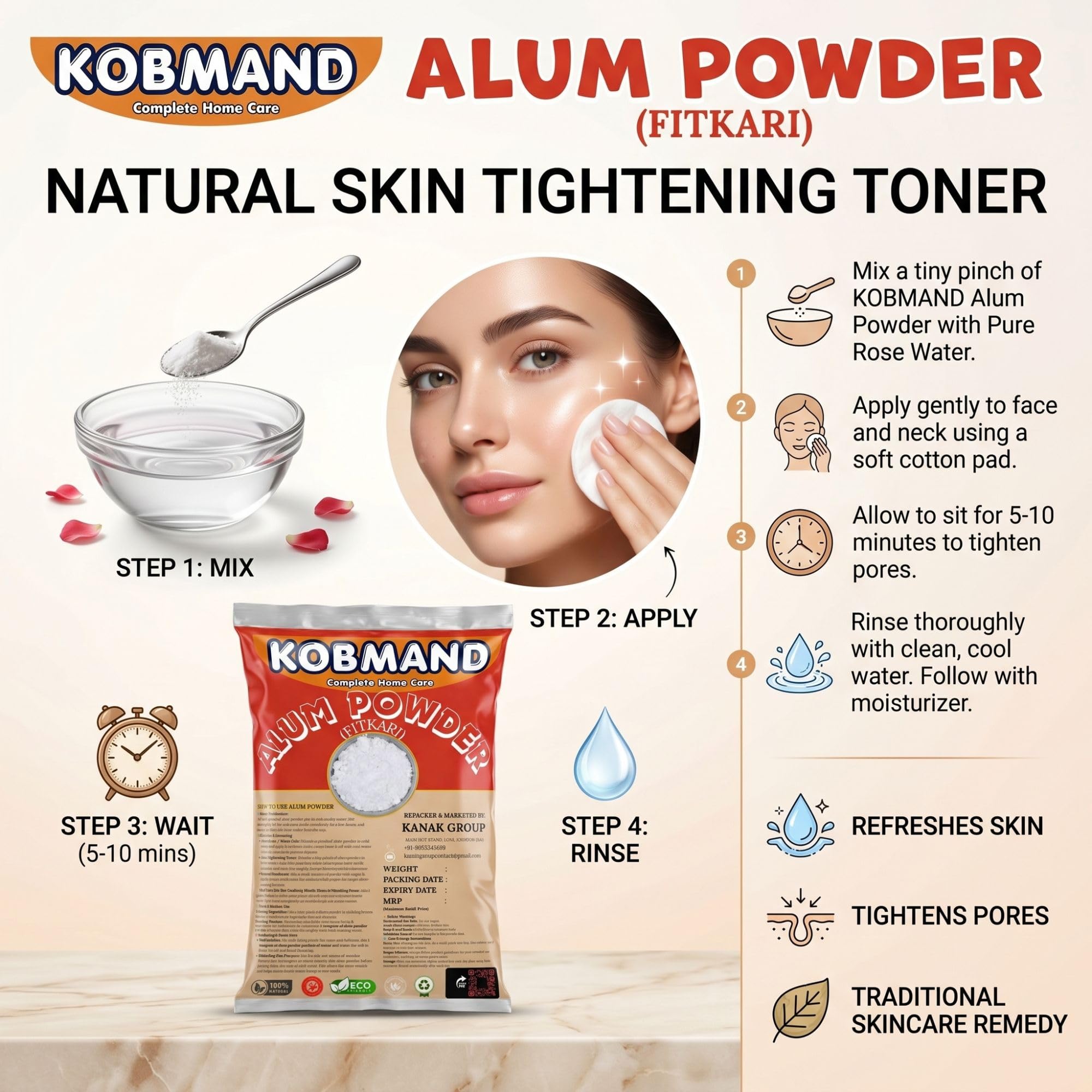 KOBMAND Alum Powder (Fitkari Stone) for face, Teeth, Skin, Water Purification, After Shave, Plants, Bath, Underarms, Deodorant, Mouthwash, Floor Cleaning, Cloth Washing | Phitkari Fitkiri Alam 900 gm 2