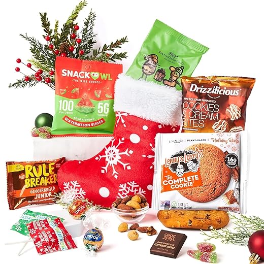 Vegan Snacks Stocking Stuffers: Pre-Filled Christmas 2 Pack Vegan Stockings of Plant-Based Candies Snacks, Vegan Chocolate Treats - Holiday Vegan Food Gift for Women, Men, Adults, Families and Kids
