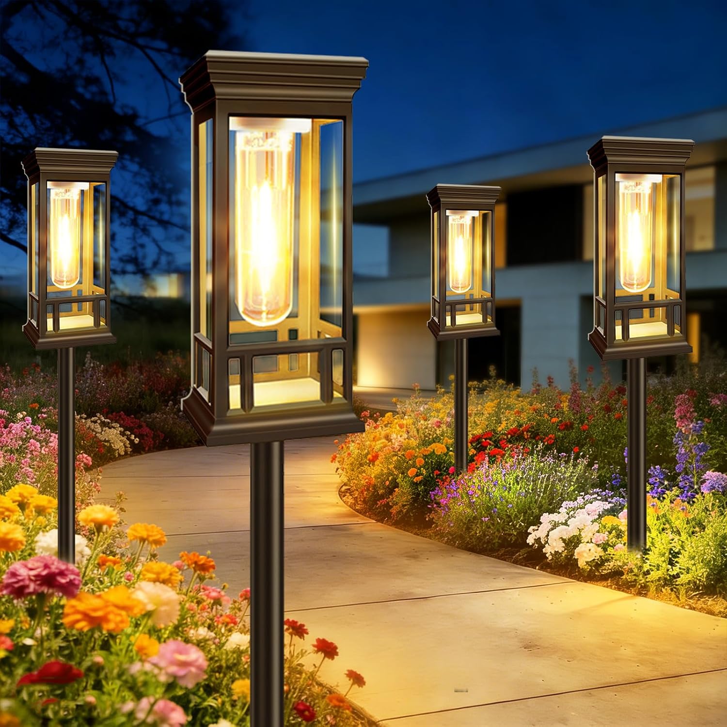 10 Pack Solar Pathway Lights Outdoor, Taller Bright Solar Path Lights Waterproof, Auto On/Off Solar Powered Garden Lights for Outside Landscape Path Yard Walkway Lawn Driveway Patio Lighting Decor