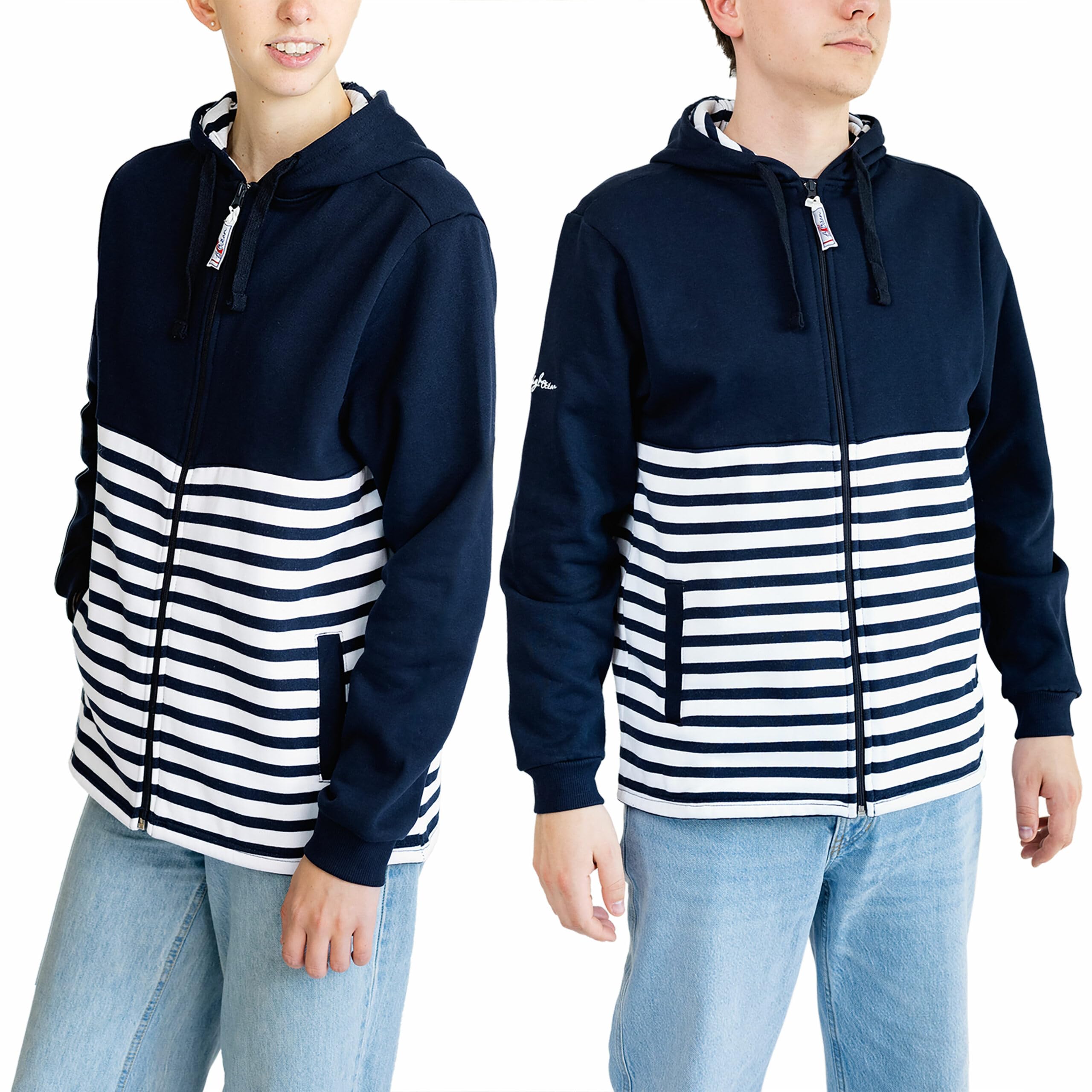 Breizh Ocean - Veste Molleton avec capuche BREST, Mixte homme ou femme, coupe droite – XS au 4XL