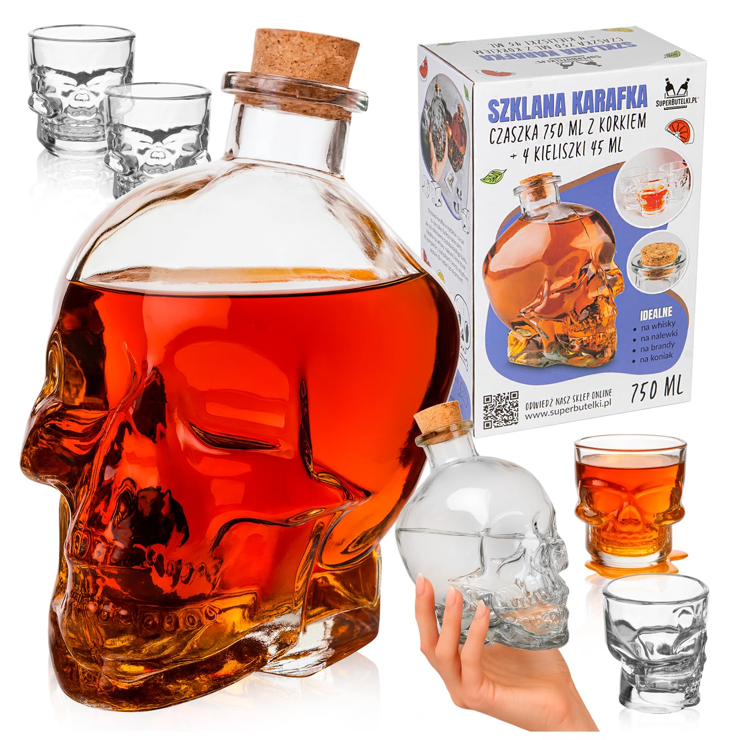 Carafe en verre tête de mort avec bouchon pour conserver et servir avec style