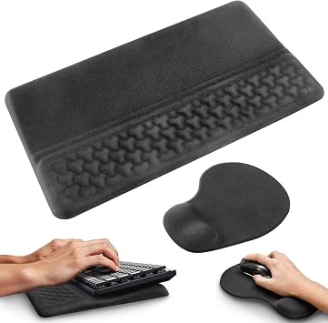 Ergonomic Mouse Mat & Keyboard Pad with Wrist Rest, Memory Foam Wrist Rest Set, Non-Slip Ergonomic Mouse Wrist Rest Gel Mouse Pad for Office Computer Typing Gaming