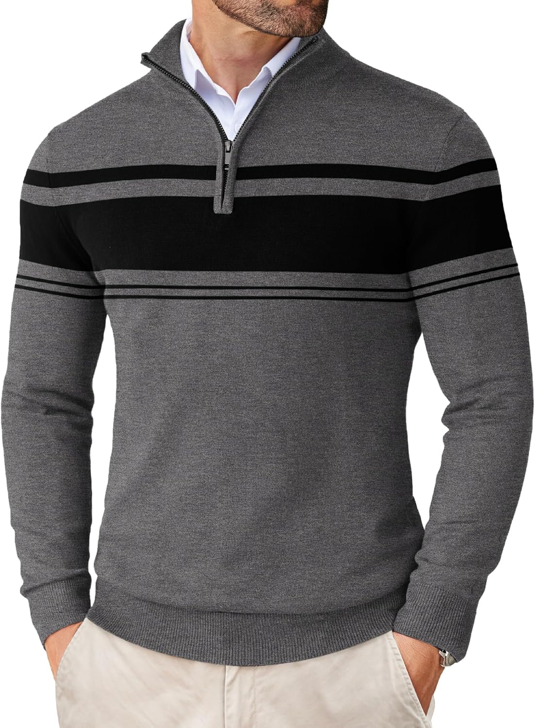 Dark Heather Grey & Black Stripe