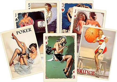Naipes vintage para chicas Pin-Up | Póker de 54 cartas y baraja de puente con arte clásico de los años 40 a 50