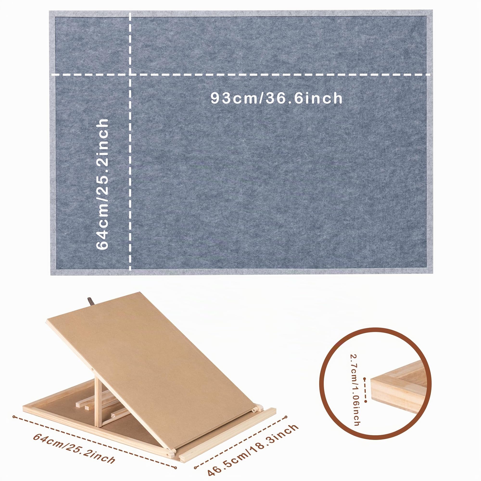Tektalk - Tabla de Rompecabezas Plegable con 4 ángulos Ajustables, Bandeja Ligera y portátil con Caballete de Madera, Mesa de Rompecabezas Plegable de Fieltro, hasta 1500 Piezas (Gris)