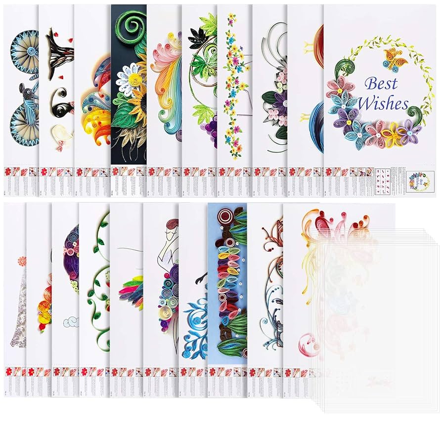 Amazon.com : Rancco 20 Pcs Quilling Paper Stencils + 10 Pcs PVC Sheets, A4 Quilling Art Template Paper Filigree Pattern Origami Template, Wall Art Filigree : Arts, Crafts & Sewing for Free Printable Paper Quilling Templates