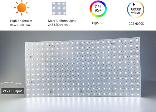 Miniatura 2 de Paquete de 4 hojas de retroiluminación LED de 24 V, 36 W, 6000 K, blanco, 19.3 x 9.6 pulgadas cada unidad, panel LED flexible regulable para