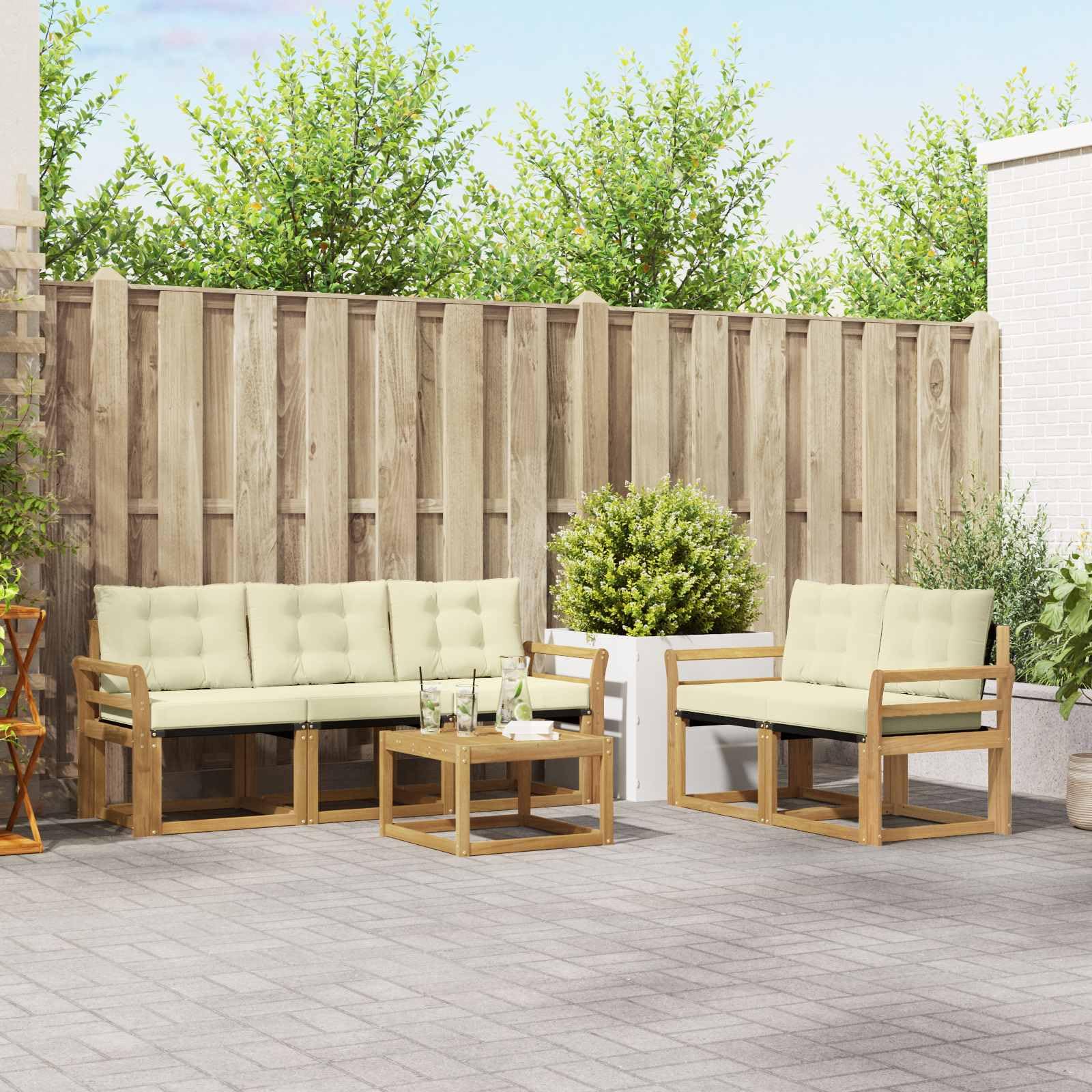 6-częściowy zestaw wypoczynkowy z litego drewna akacjowego z poduszkami, odporny na warunki atmosferyczne i modułowy, do ogrodu, na taras, balkon, komfortowy zestaw wypoczynkowy do relaksu i