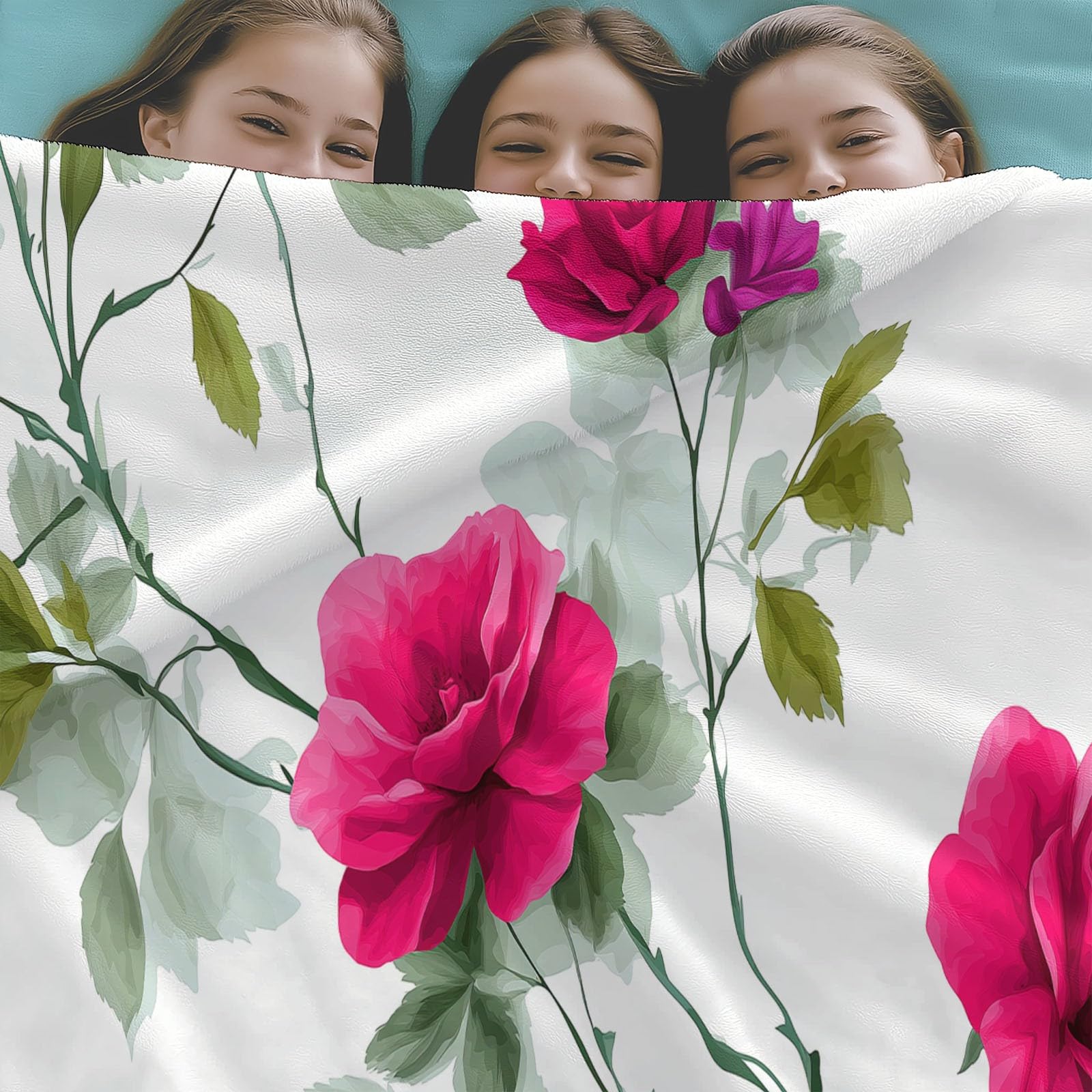 Genérico Manta de Forro Polar de Franela 220 x 240 cm, Crema Manta Estampada con Retro Flores Rosas Rosadas Enredaderas - Invierno Calentitas para Niñas Niños Adultos