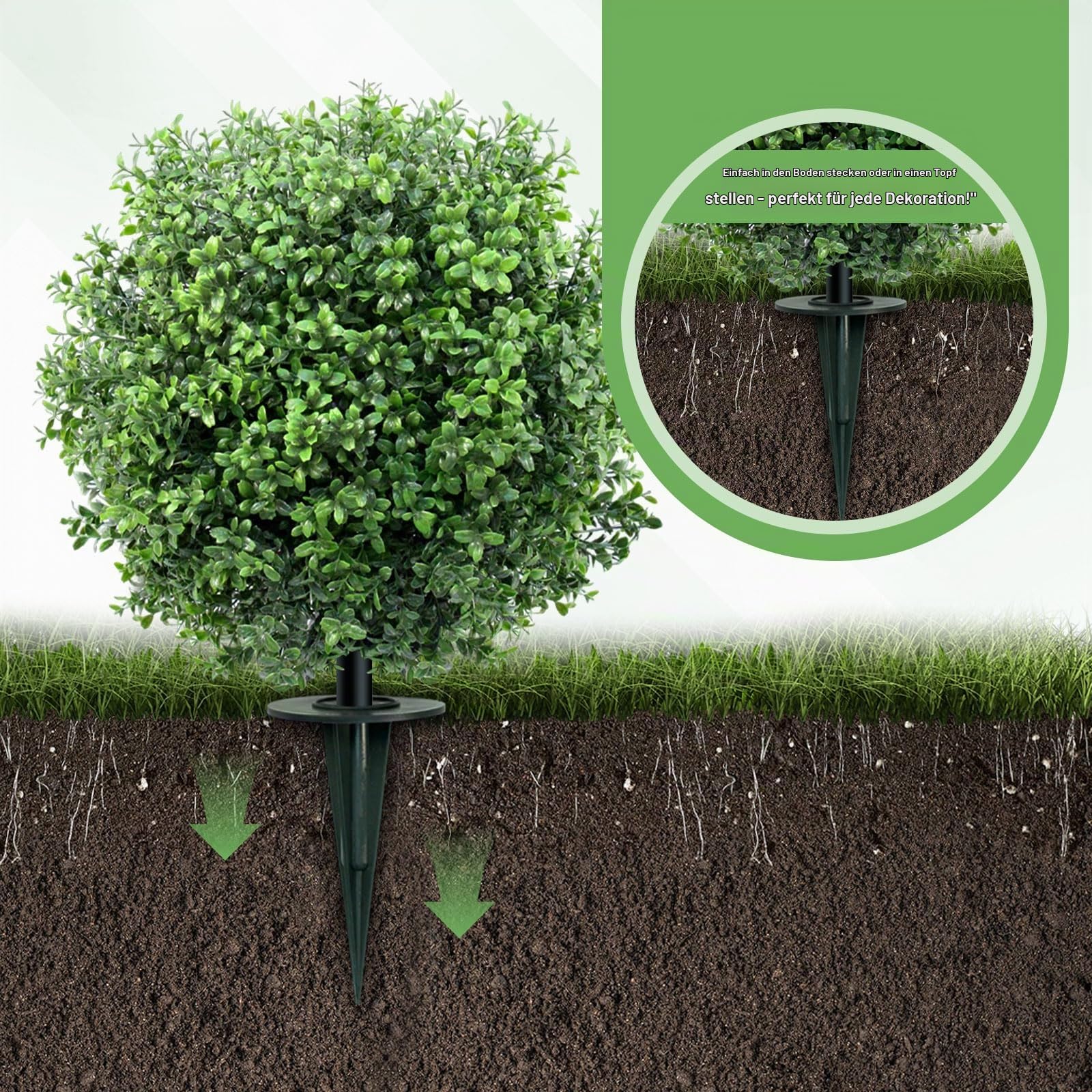 24-Zoll (60 cm) 2er-Set künstliche Buchsbaumkugeln – Frost- & UV-beständige, immergrüne Gartenkugeln für draußen. Mit Erdspießen für Terrasse, Balkon, Garten, Vorgarten und Innenbereich.
