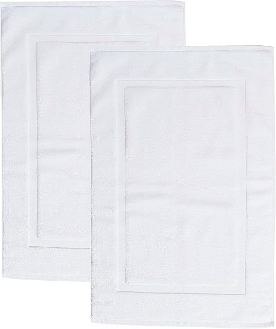 Weave Essentials Basics Terry Bath Mats Pack of 2 Hotel Quality 100% Ring Spun Cotton after Shower Mat [NOT BATHRUG] Lightweight, High Absorbent & Machine Washable Foot Towels, Pure WHITE
