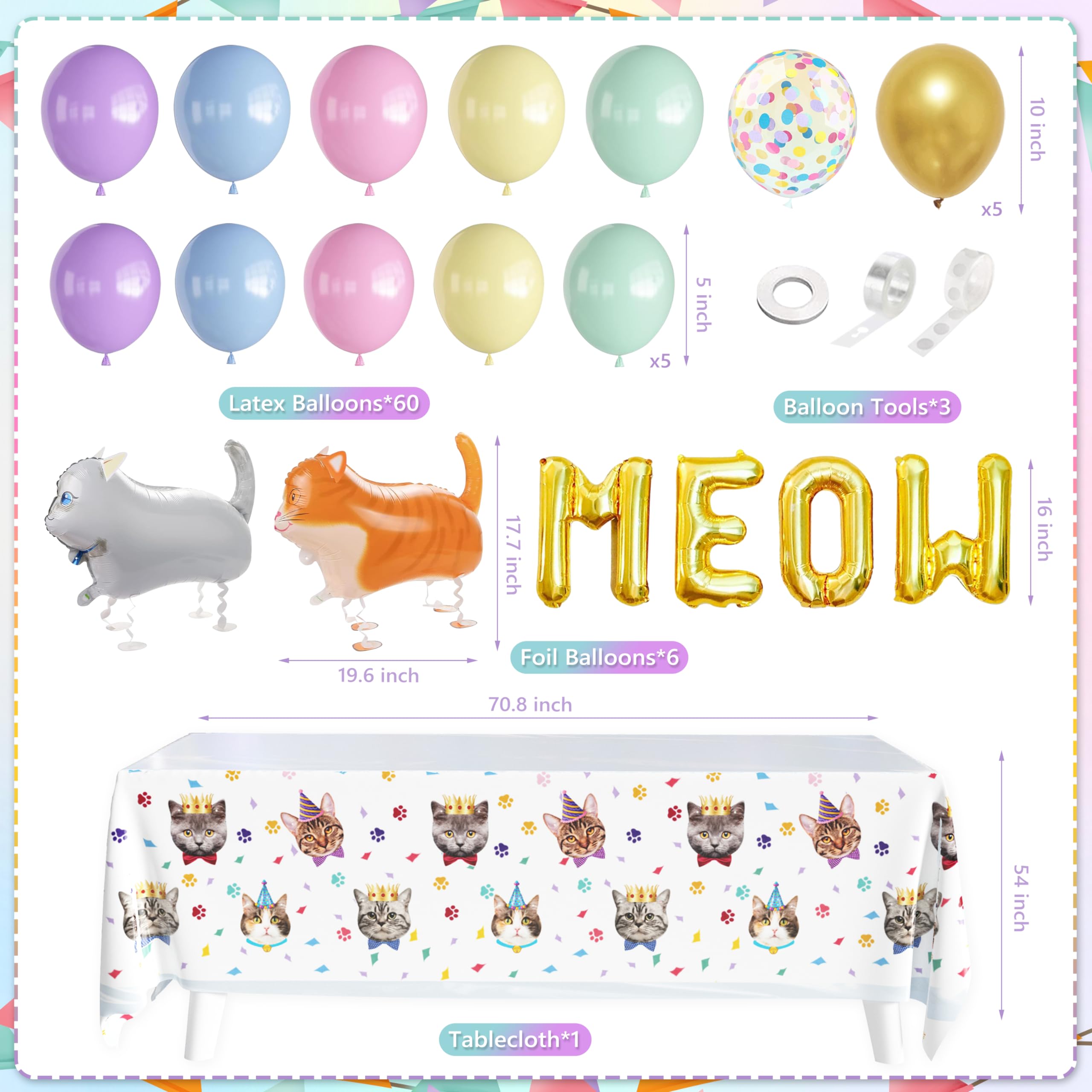 Deguisement Pour Chat Nappe Anniversaire Thème Chat Kireida - Décoration De  Fête Pour Chat Et Chatons Nappe De Table Anniversaire, image size:2560x2560