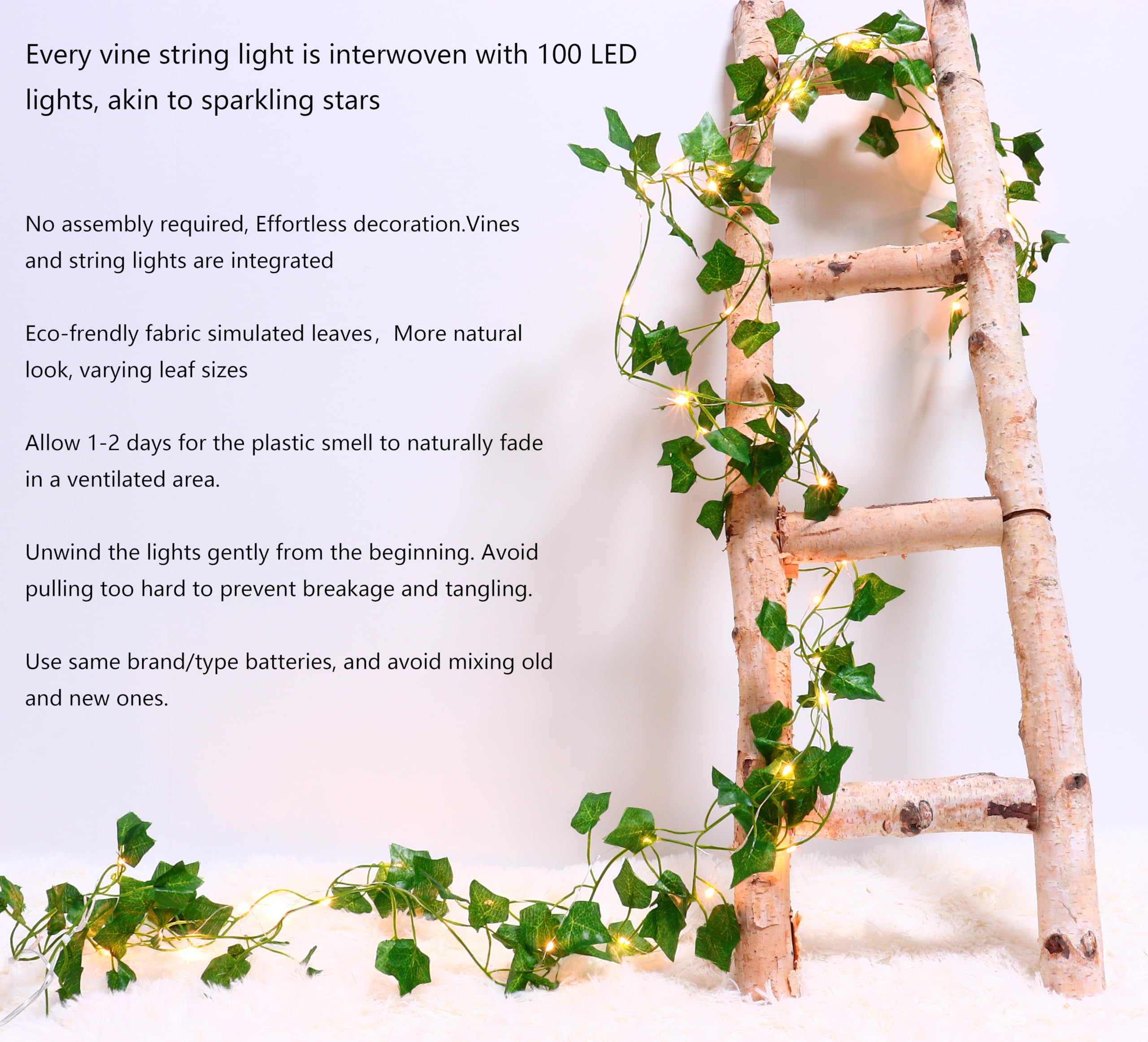 HanYun 33Ft Artificial Ivy Leaf Garland with 100 LED Fairy String Lights,Fake Green Leaves Hanging Vine Faux Flowers Decoration for Indoor Outdoor - Image 3