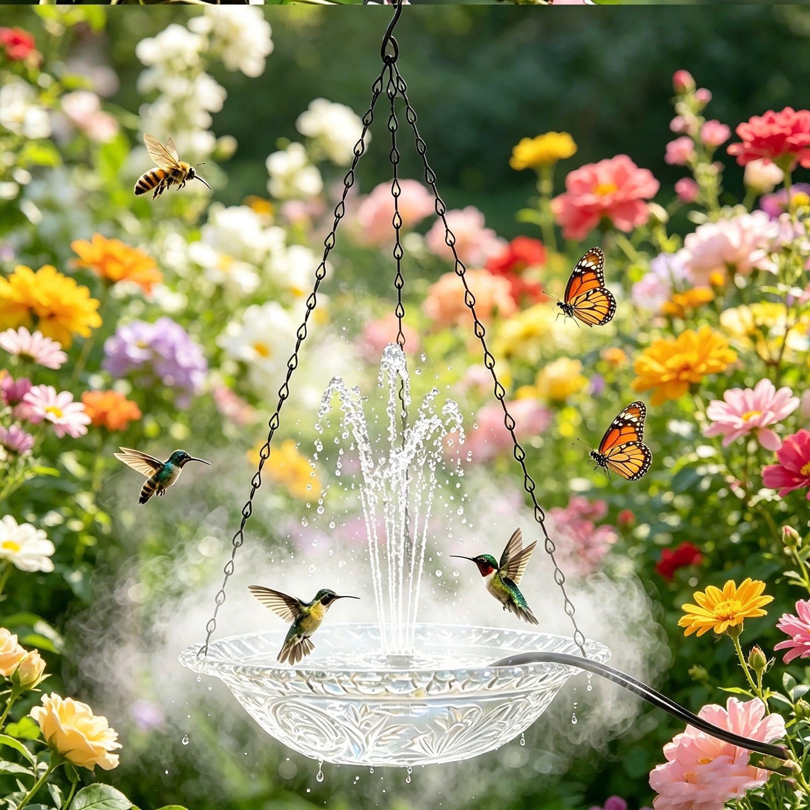 JYBBST Hanging Bird Bath Hanging Bird-Feeder, Outdoor Bird Bath With Chains, Wildlife Feeder Plate Water Bowl Or Water Bowl Backyard Garden Decor(White)
