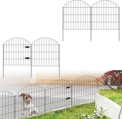 1 paquete de valla de jardín de metal, 5 paneles + 6 estacas, 1 paquete de valla de jardín de metal con puerta, 1 puerta + 4 paneles