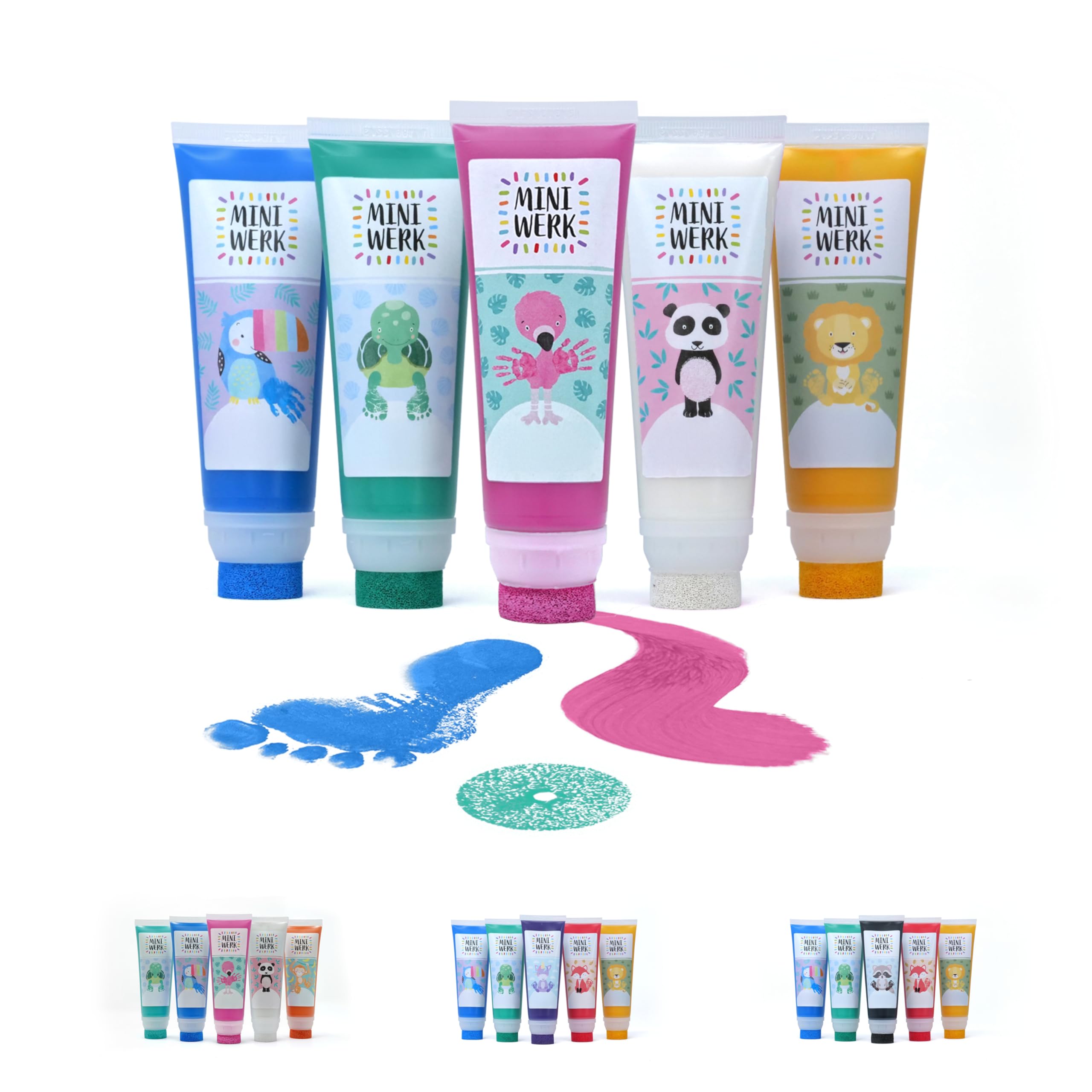 Miniwerk Juego de 5 colores naturales con accesorio de esponja, 5 colores orgánicos de materias primas naturales, sin sustancias nocivas como la pintura de los dedos, juego de huellas de bebé (azul,