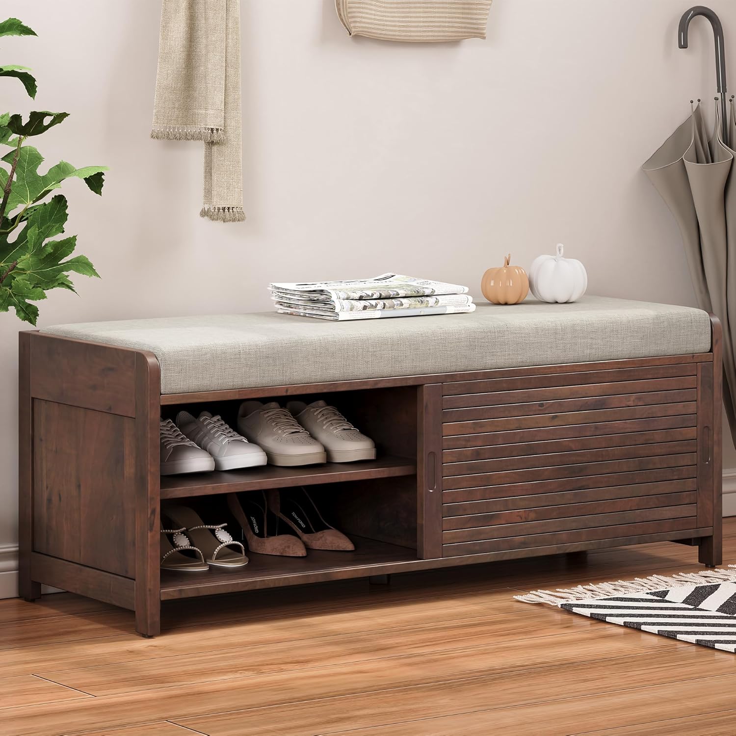 Knocbel Classic entryway storage bench open storage with shoes inside