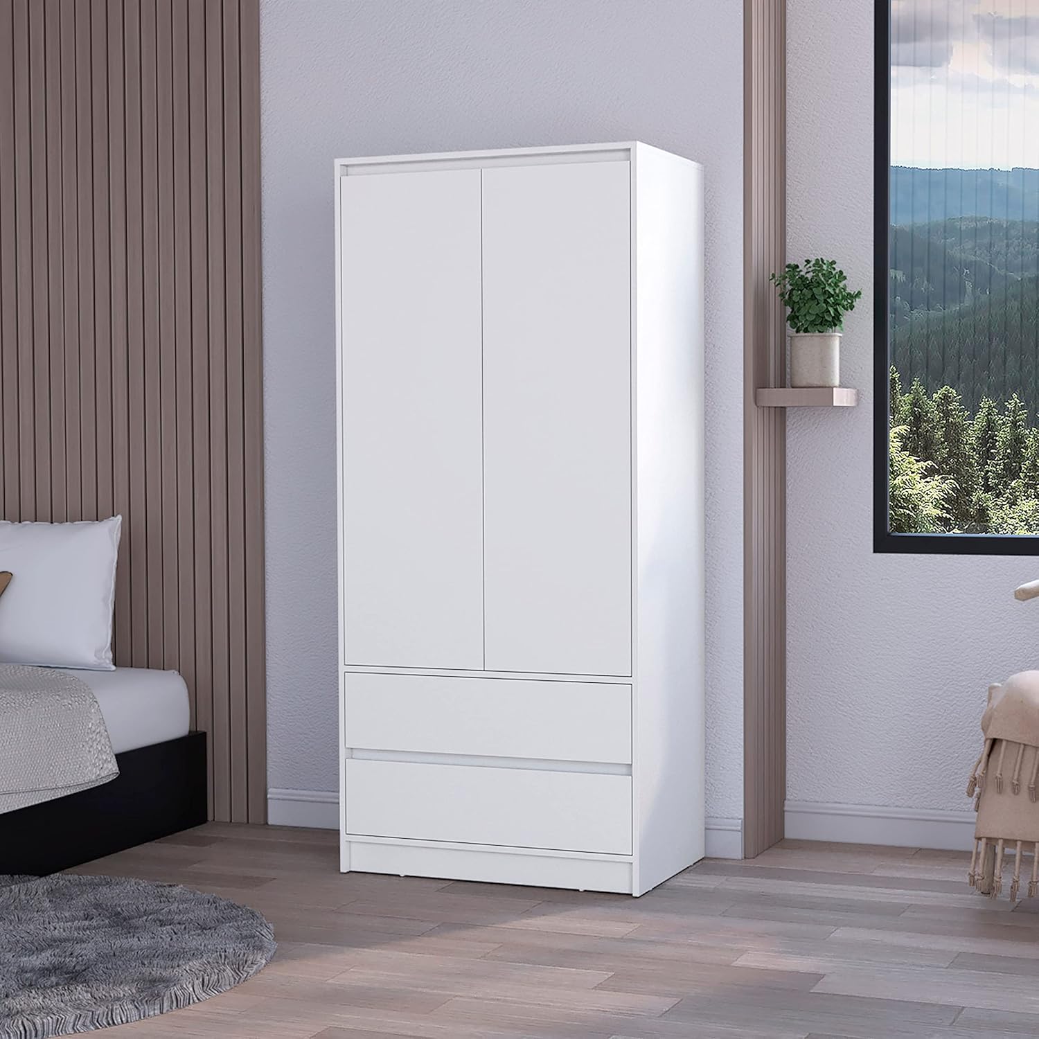 Kaimei Wyatt White 2Drawer Armoire for Bedroom