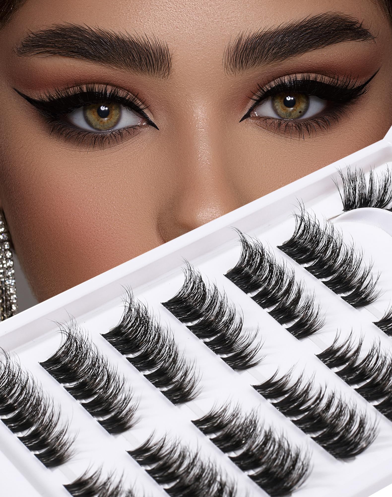 Lash Clusters Cat Eye 7 works Eyelash Clusters Wispy DIY Lash That Look Like Extensions 12-15MM 3D False Eyelashes Natural Soft Fluffy Mink Individual Cluster Lashes