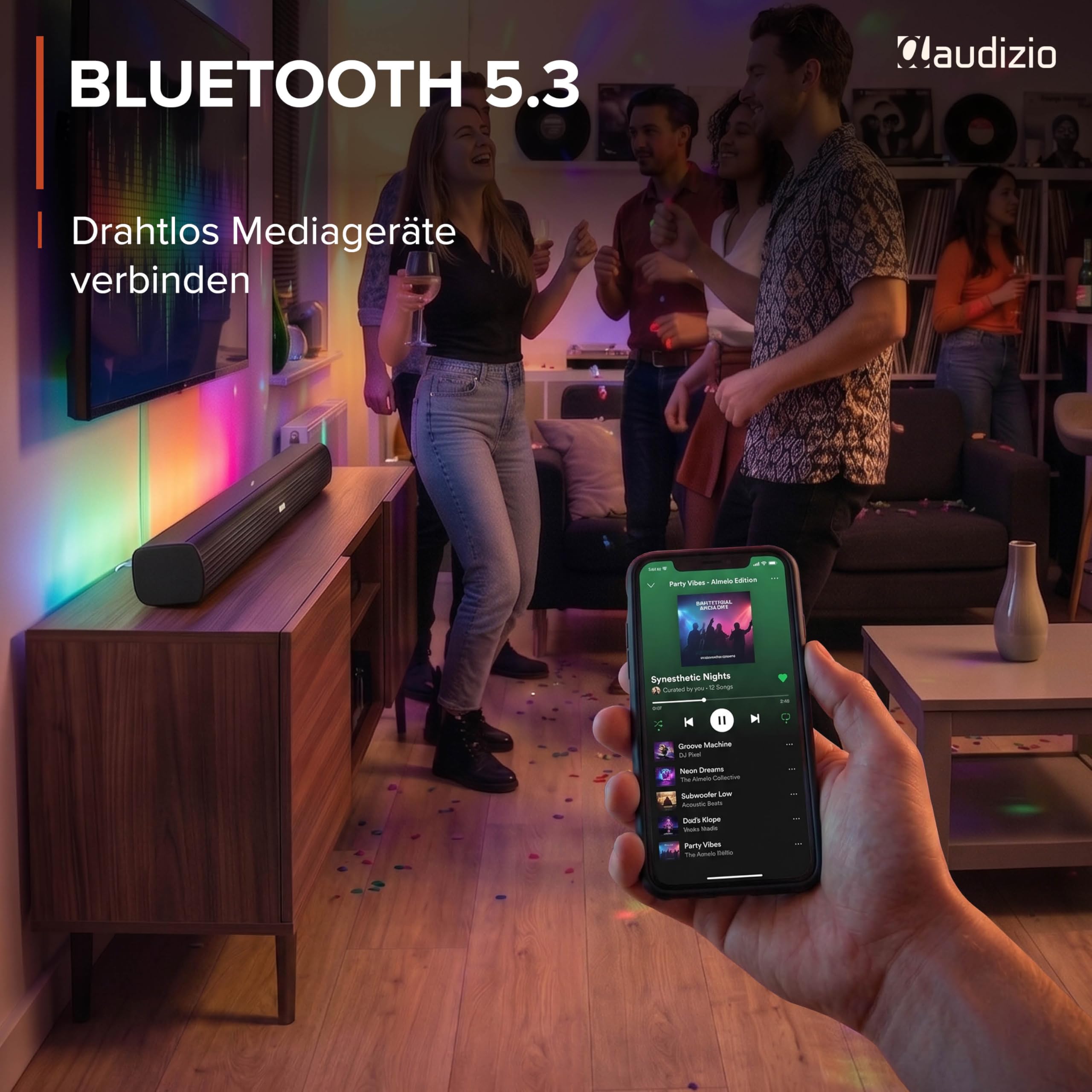 Audizio SB90 TV Soundbar Bluetooth - Heimkino Soundsystem 90W | Bluetooth 5.3 | HDMI ARC | Optisch | 90 cm Soundbar TV Lautsprecher für Fernseher, Fernbedienung, Schwarz