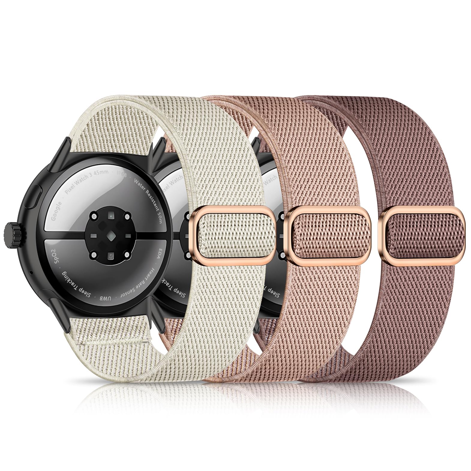 Nylon Bands Compatible with Google Pixel Watch 3 45mm Watch Band,Elastic Adjustable Straps Soft Sport Wristbands Replacement for Pixel Watch 3 45mm Men Women(3 Pack)