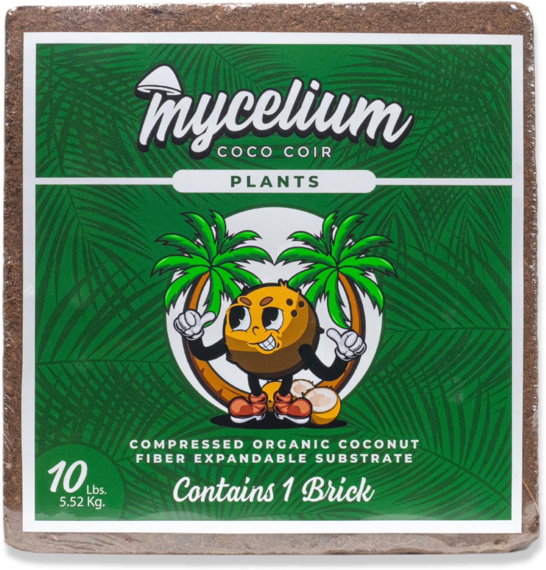 Mycelium Coco Coir Brick I Expandable Organic Coconut Fiber Substrate I Plants Potting Soil Mix for Indoor & Outdoor Gardening, Succulents & Cactus I OMRI Certified & Non-GMO Soil Alternative, 10lbs