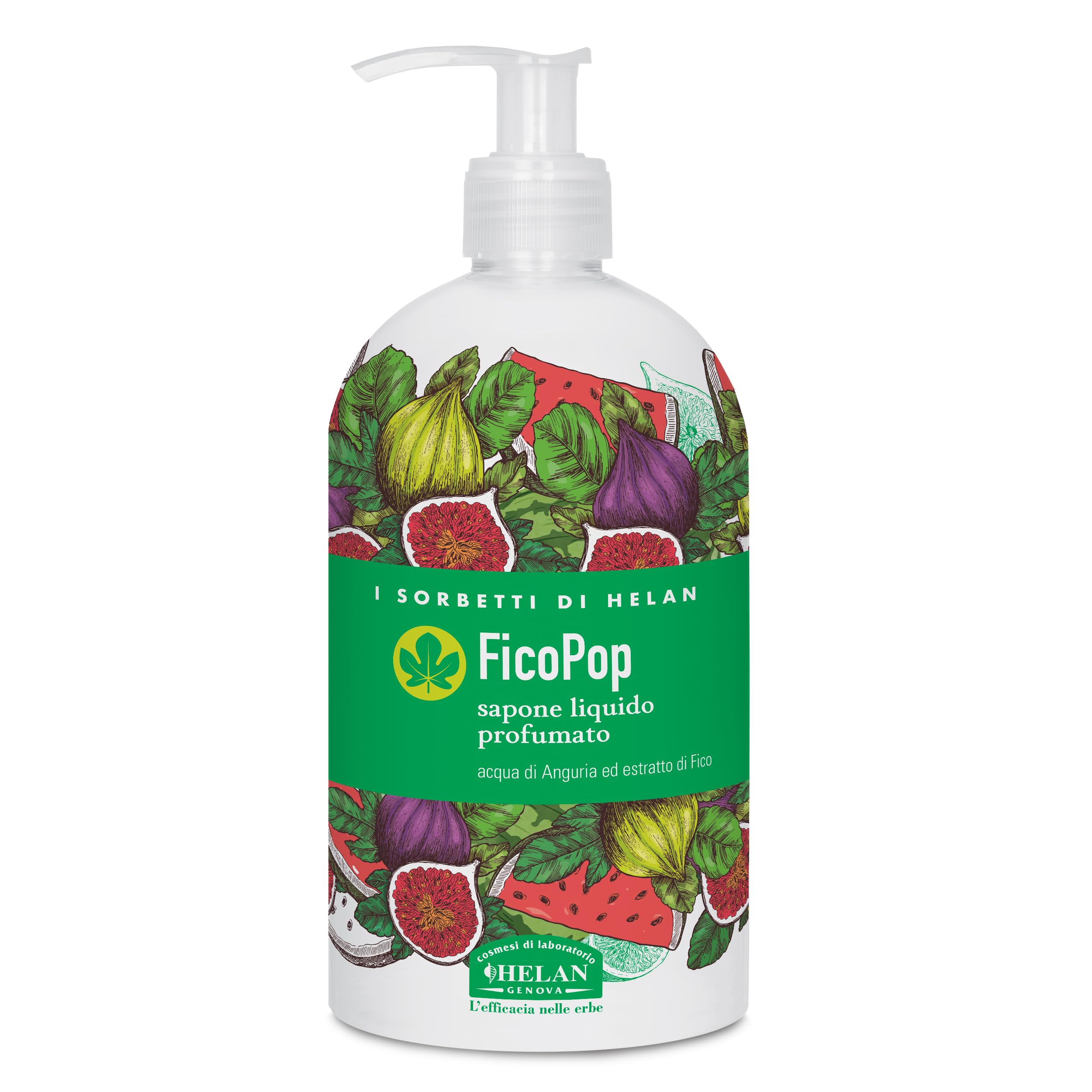 Helan I Sorbetti FicoPop - Toning Scented Liquid Hand Soap with Watermelon and Fig, Gentle Natural Cleansing Gel Hand Soap with Moisturising Sugars and Coconut Oil for Sensitive Skin, 500 ml