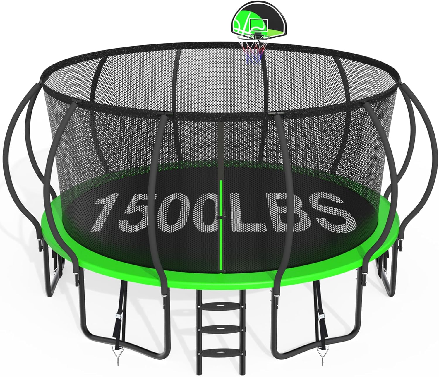 1500LBS Capacity No-Gap Design 8 10 12 14 15 16 FT Recreational Jumper with Enclosure Net, Wind Stakes & Basketball Hoop, ASTM Approved, Perfect for Kids & Adults Family Outdoor Backyard Fun