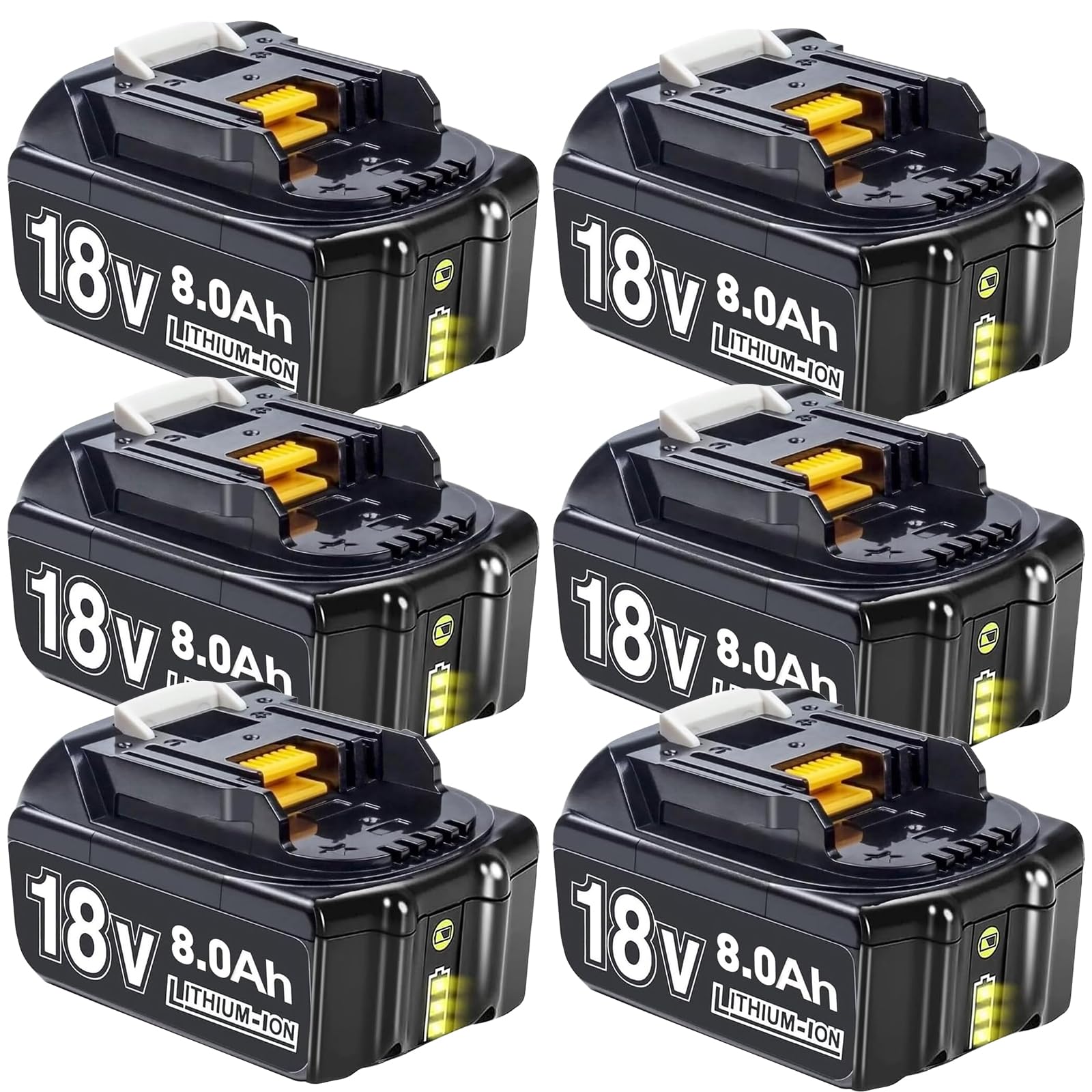8,0 Ah/8000 mAh Lot de 6 Batteries de Rechange pour Makita 18V