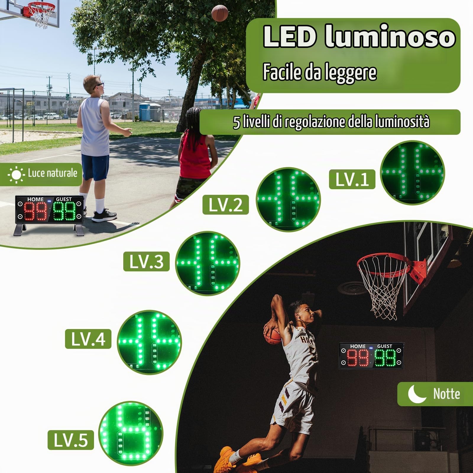 YZ Alto grande tabellone segnapunti luminoso di Digital, tabellone segnapunti elettronico all'aperto portatile con telecomando, portiere del punteggio per pallacanestro/pickleball/giochi all'aperto