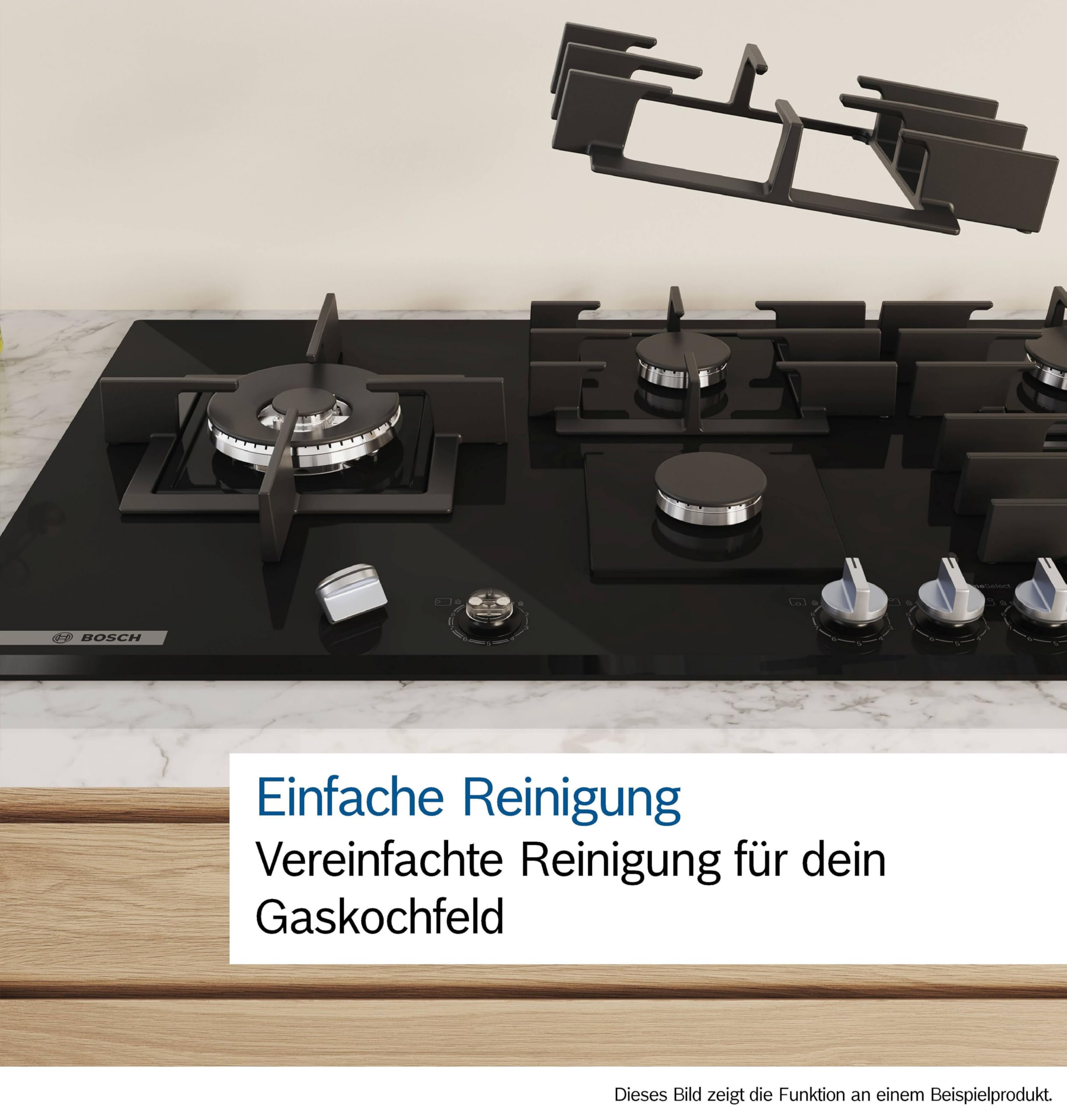 Bosch PRS9A6H40 Serie 8 Gaskochfeld, 90 cm, 9 FlameSelect Stufen, Touch Control, spülmaschinengeeignete Topfträger, Smart Hood Automatic, Home Connect, Sicherheits-Gasabschaltung, Schwarzes Hartglas