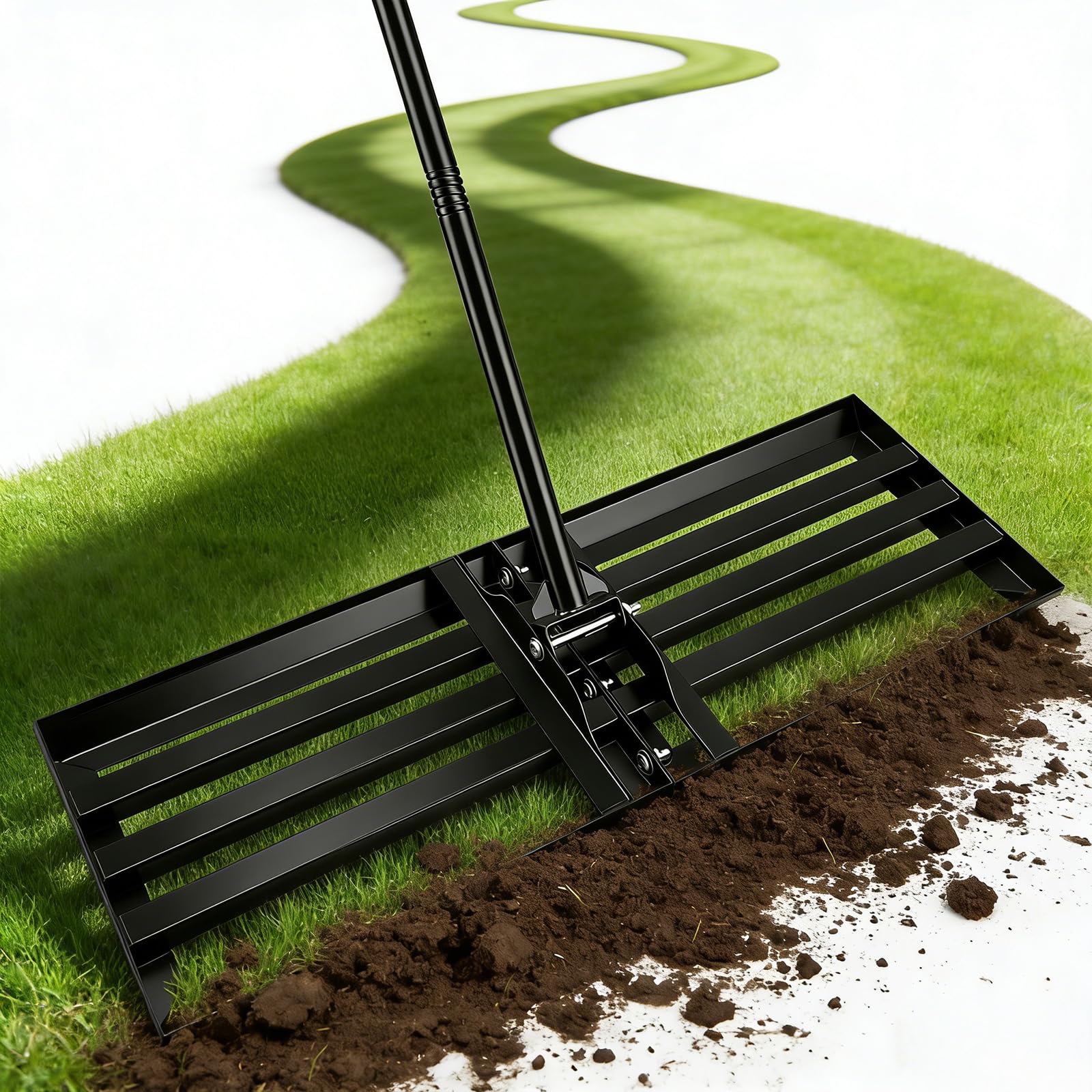 Lawn Levelling Rake, 75x25cm Professional Lawn Leveller Tool with 198cm Adjustable Handle, Heavy Duty Stainless Steel Levelawn Tool, Levelawn Lute for Grass, Golf Field, Garden and Courtyard
