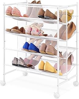 Whitmor 4-Tier Rolling Shoe Cart - Mesh & Metal - Holds up to 24 pairs o...
