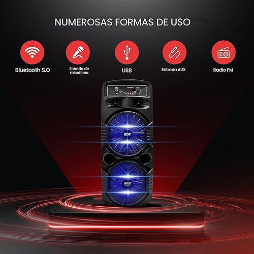 Miniatura 3 de Pyle Sistema de altavoces PA Bluetooth portátil - Altavoz Bluetooth recargable de 600 W para exteriores, sistema PA portátil con subwoofer dual de 8